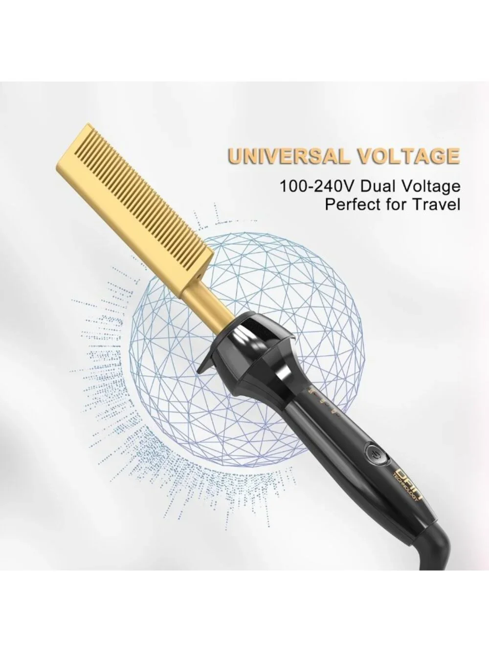500℉ Hot Comb Straightener for Black Hair - Fast Heating, Auto-Off, Dual Voltage